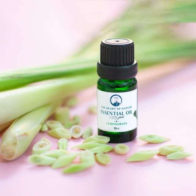 essential oil sitting on a table with plants