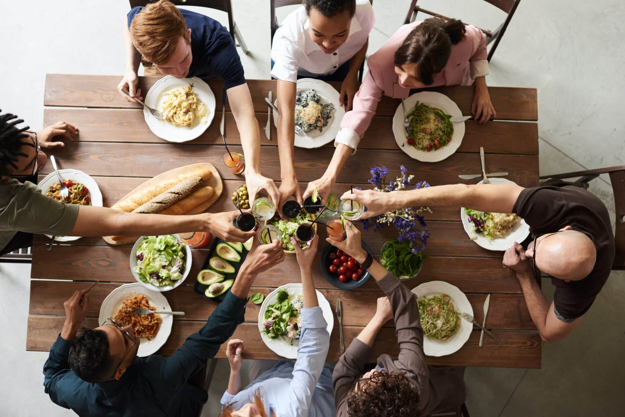 Friends having a dinner party.