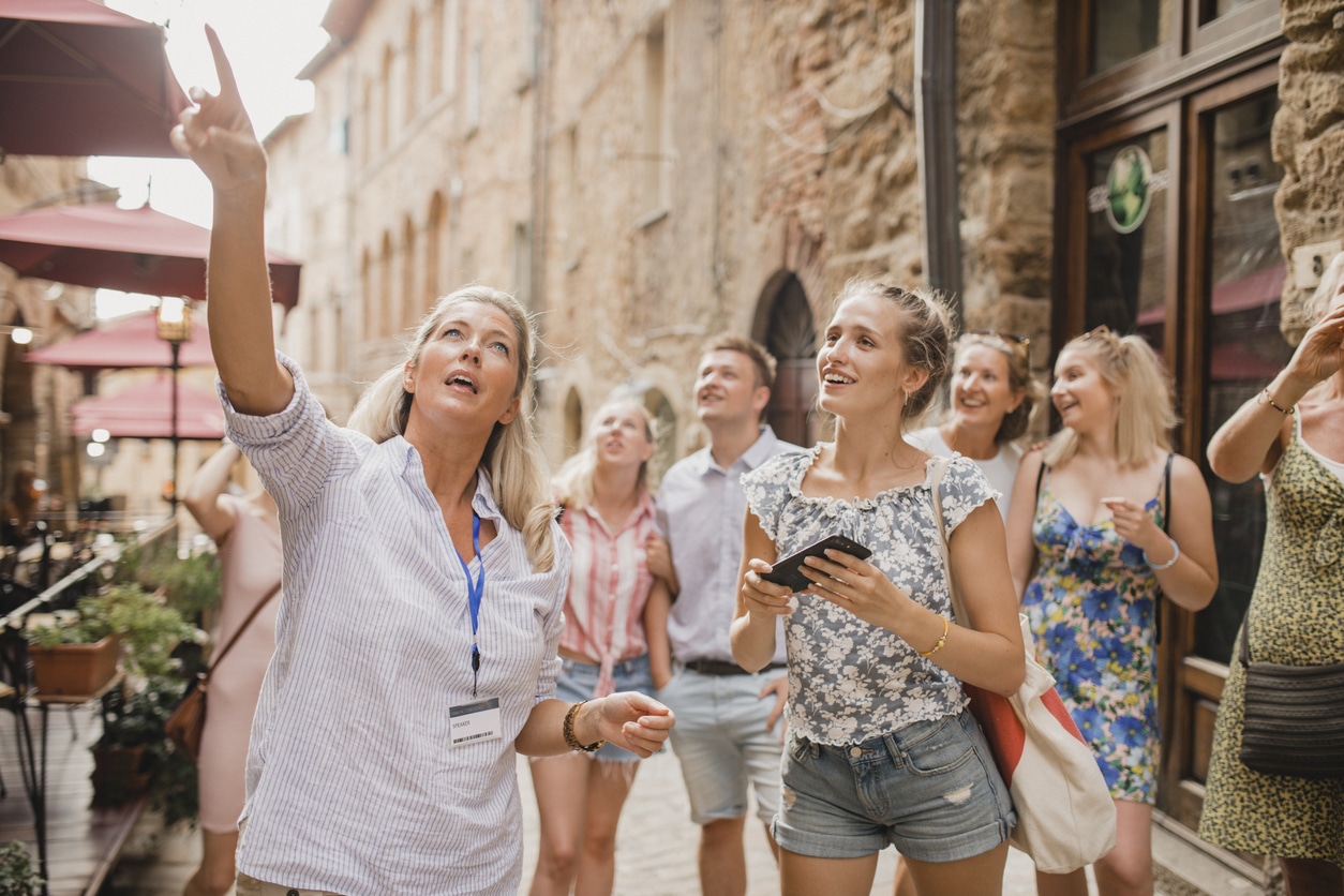 A group of travelers going on a guided tour.